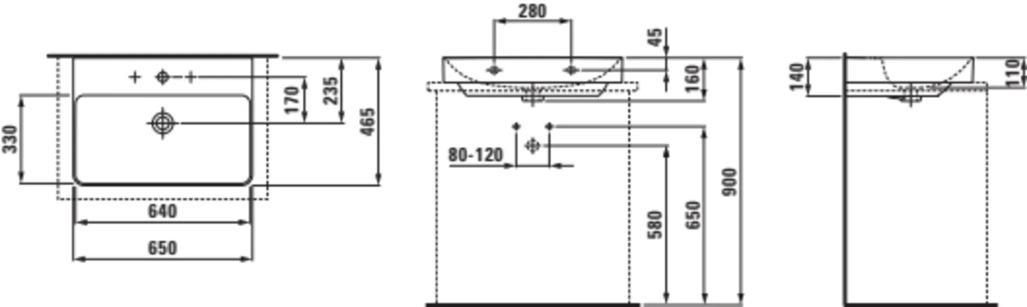 PRO X Aufsatz-Waschtisch 816864 1HL m. mÜL, 650x465, weiß