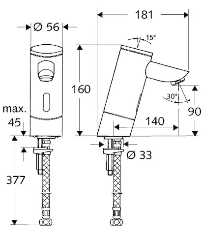 Waschtisch-Armatur PURIS E, Elektronisch, HD-K - Hochdruck Kaltwasser / vorgemischtes Wasser, Infrarot, Batteriefach, G 3/8 IG, verlängerter Auslauf, chrom Waschtisch-Armatur PURIS E, Elektronisch, HD-K - Hochdruck Kaltwasser / vorgemischtes Wasser, Infrarot, Batteriefach, G 3/8 IG, verlängerter Auslauf, chrom