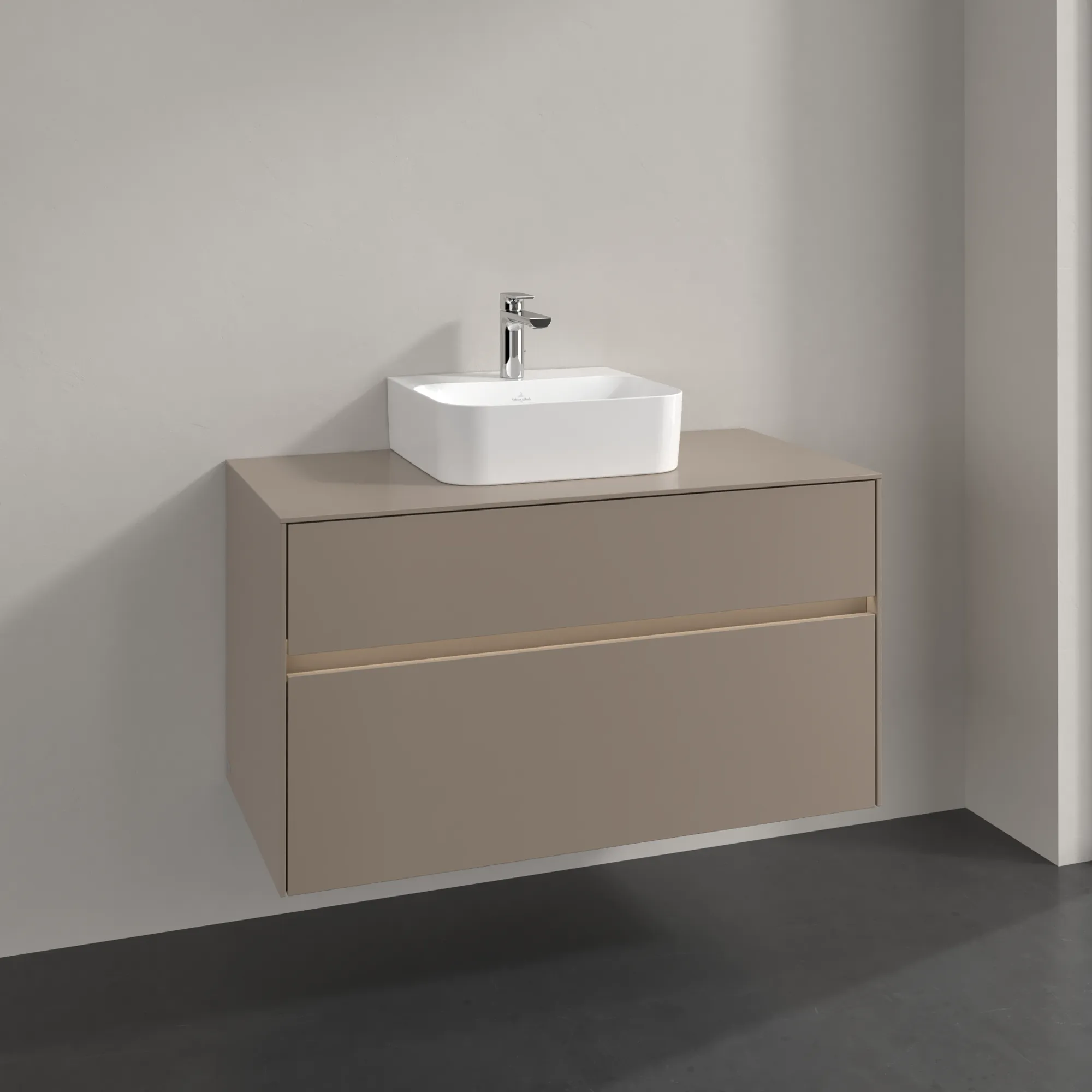 Villeroy & Boch Waschtischunterschrank „Collaro“ 1000 × 548 × 500 mm Taupe, mit Beleuchtung, für Becken mittig
