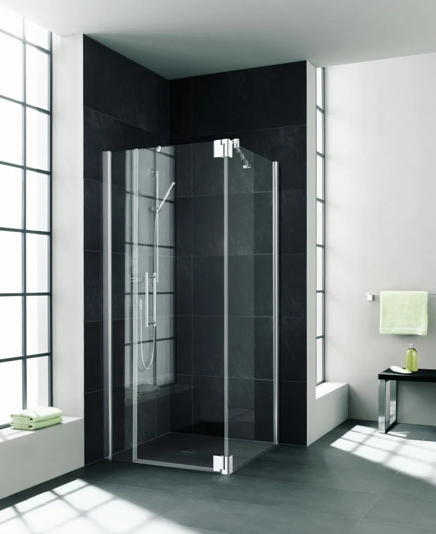 PASA XP PX1FL Pendeltür 1-flügelig und Festfeld links, für Ecke, Höhe 2000 mm, Wanneneinbaumaß 810-840 mm, Breitenverstellmaß 800-830 mm, Glasaußenkante 785-815 mm, Farbe Silber Mattglanz, Glas ESG Klar