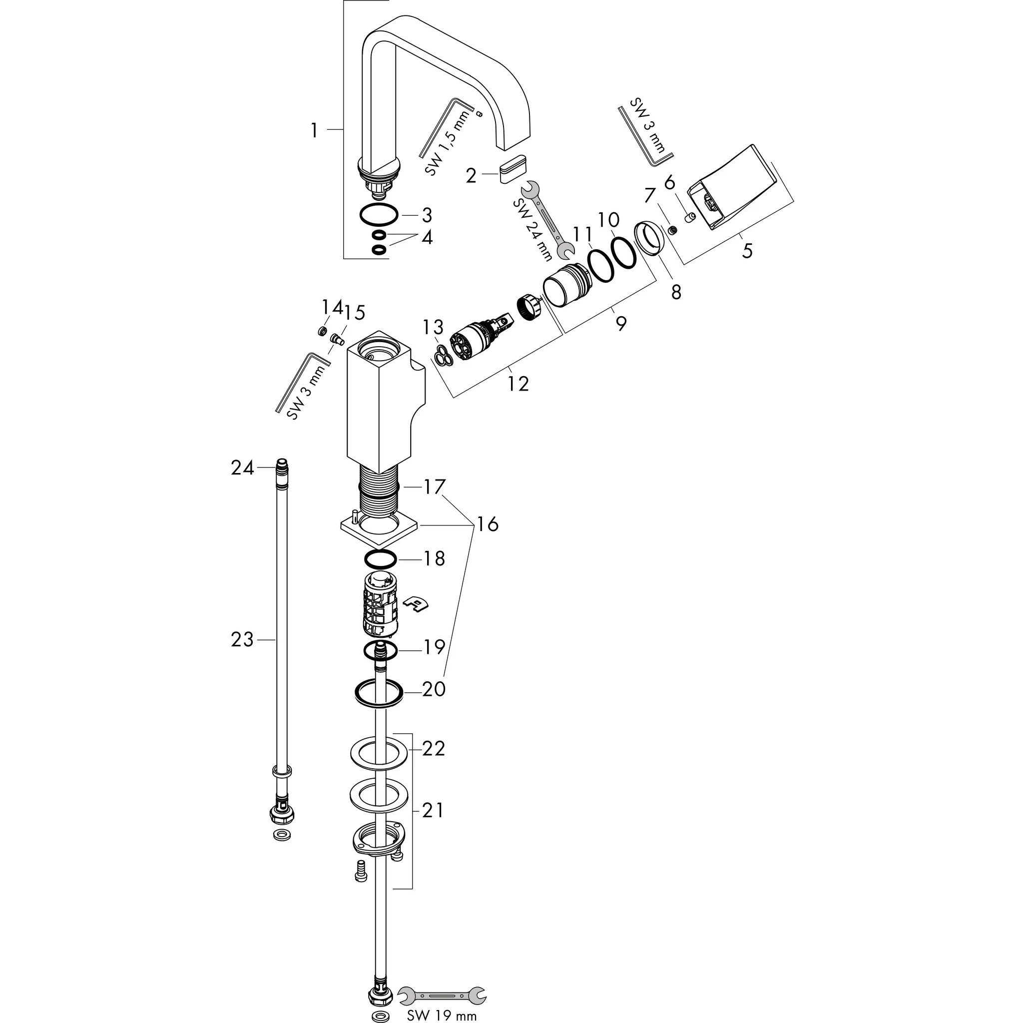 Hansgrohe Metropol Einhebel-Waschtischmischer 230 BBR, Brushed Bronze, Ausladung 165 mm, Auslaufhöhe 226 mm, Push-Open Ablaufgarnitur