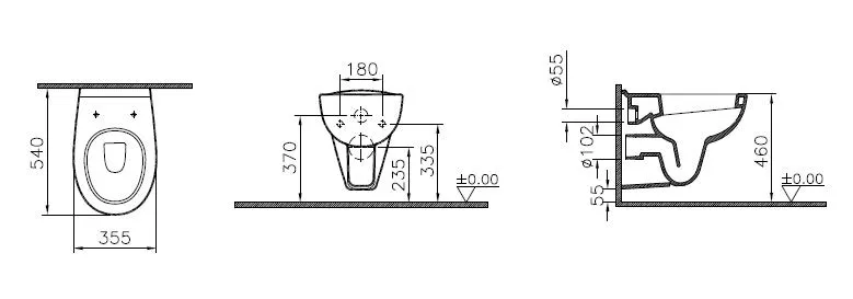 Conforma Tiefspüler-Wand-WC Sitzhöhe + 6 cm 36 x 54 cm Weiß Hochglanz