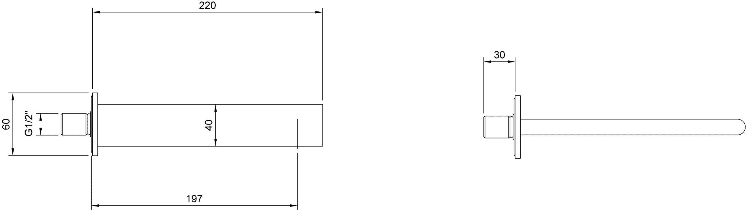 Villeroy & Boch Dawn Badewannenauslauf TVT106505151, 60x60x220mm, Wandmontage, Chrom Villeroy & Boch Dawn Badewannenauslauf TVT106505151, 60x60x220mm, Wandmontage, Chrom