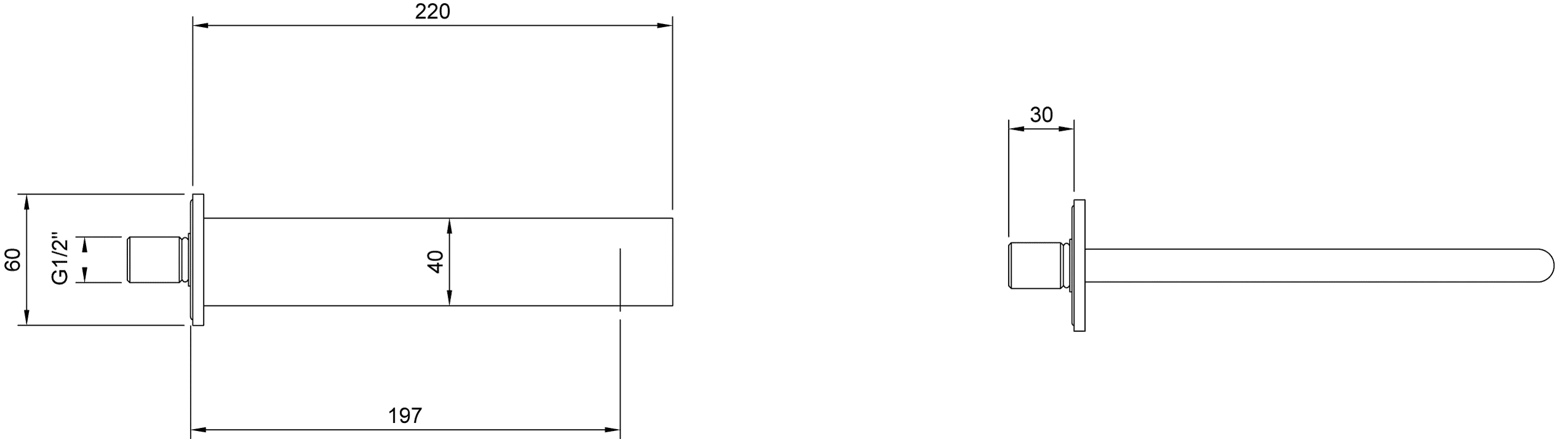 Villeroy & Boch Badewannenauslauf Dawn, 60x220x60 mm, Matt Black, Wandmontage, AirPlus, SmartPressure
