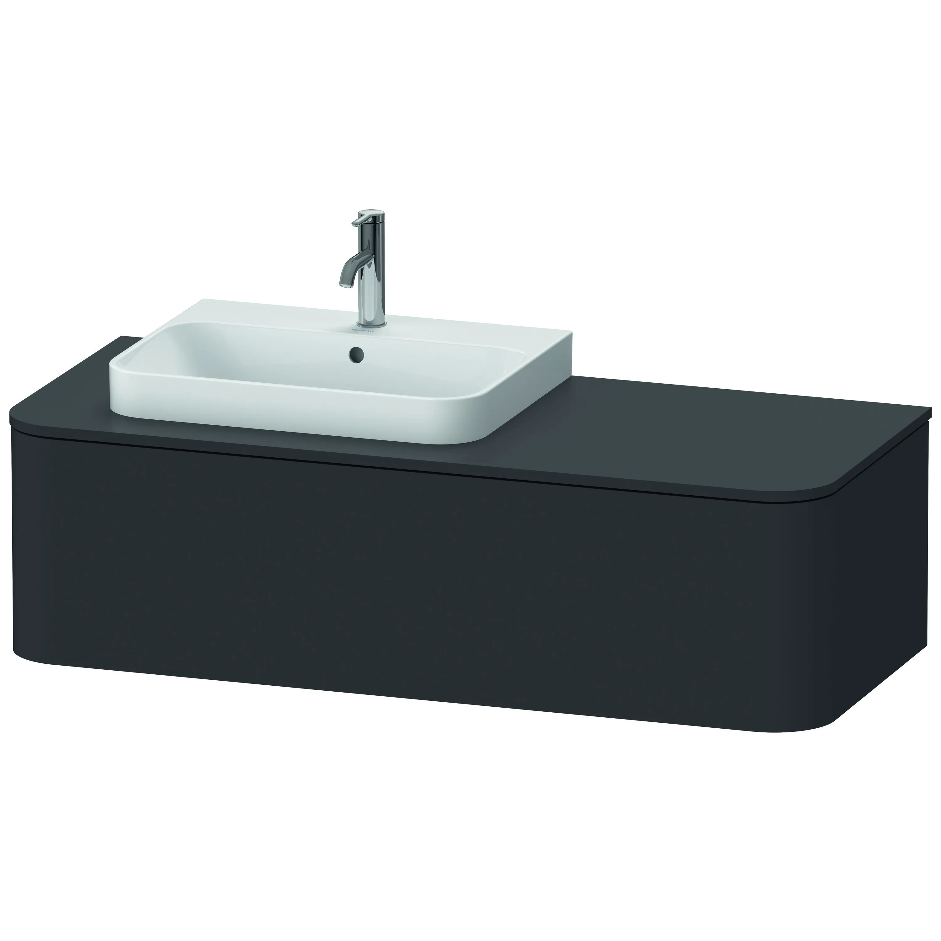Duravit Waschtischunterschrank wandhängend „Happy D.2 Plus“ 130 × 35,4 × 55 cm Graphit Supermatt, links Duravit Waschtischunterschrank wandhängend „Happy D.2 Plus“ 130 × 35,4 × 55 cm Graphit Supermatt, links