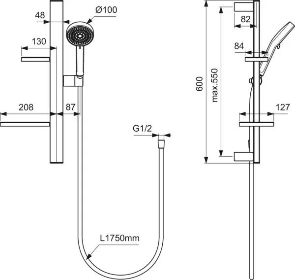 Gleitstangekombination „Idealrain Alu“, Befestigung verdeckt Gleitstangekombination „Idealrain Alu“, Befestigung verdeckt