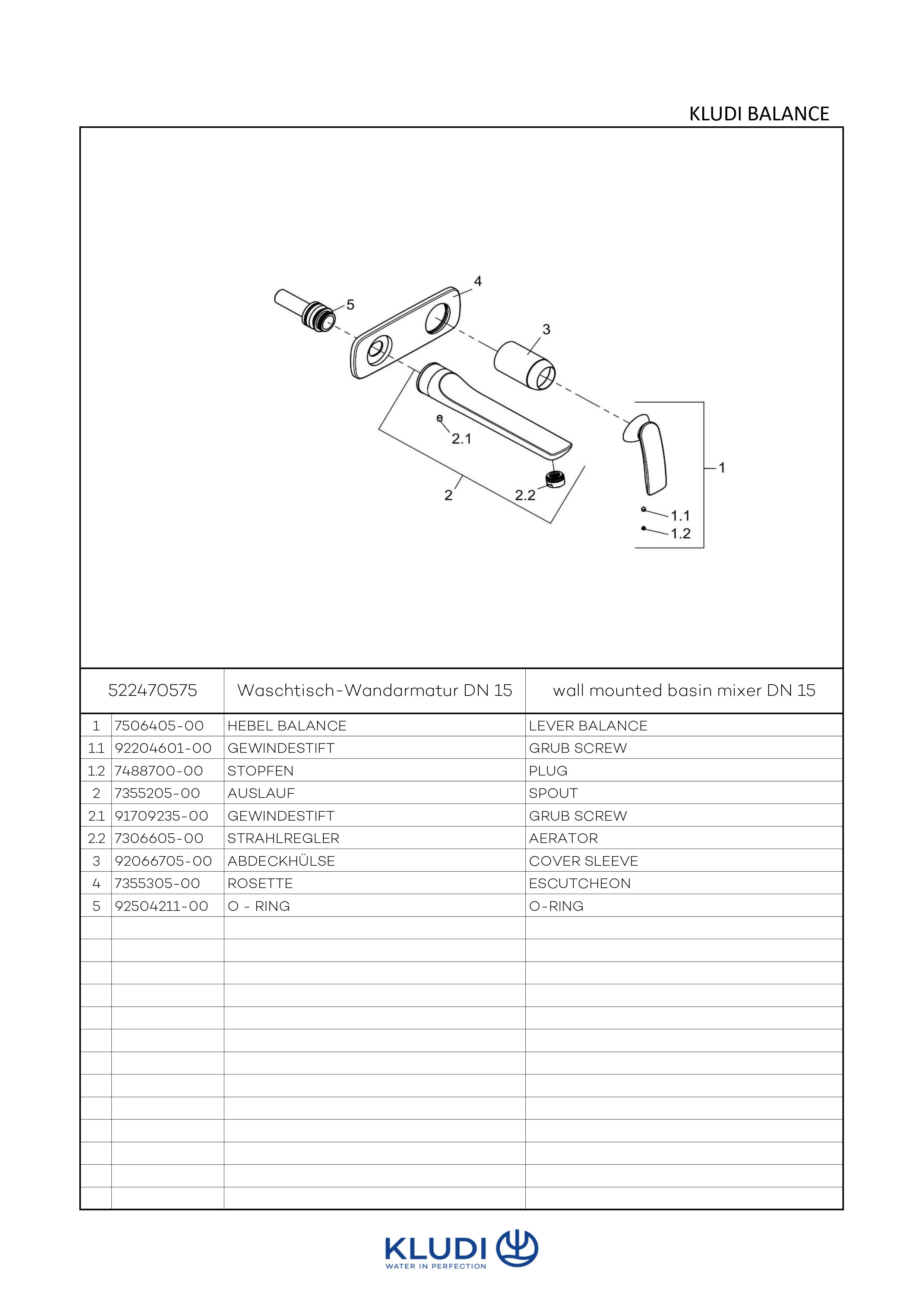 Kludi BALANCE 2-Loch-Waschtisch-Einhandmischer chrom, Ausladung 230 mm, DN 15, Wandmontage Kludi BALANCE 2-Loch-Waschtisch-Einhandmischer chrom, Ausladung 230 mm, DN 15, Wandmontage