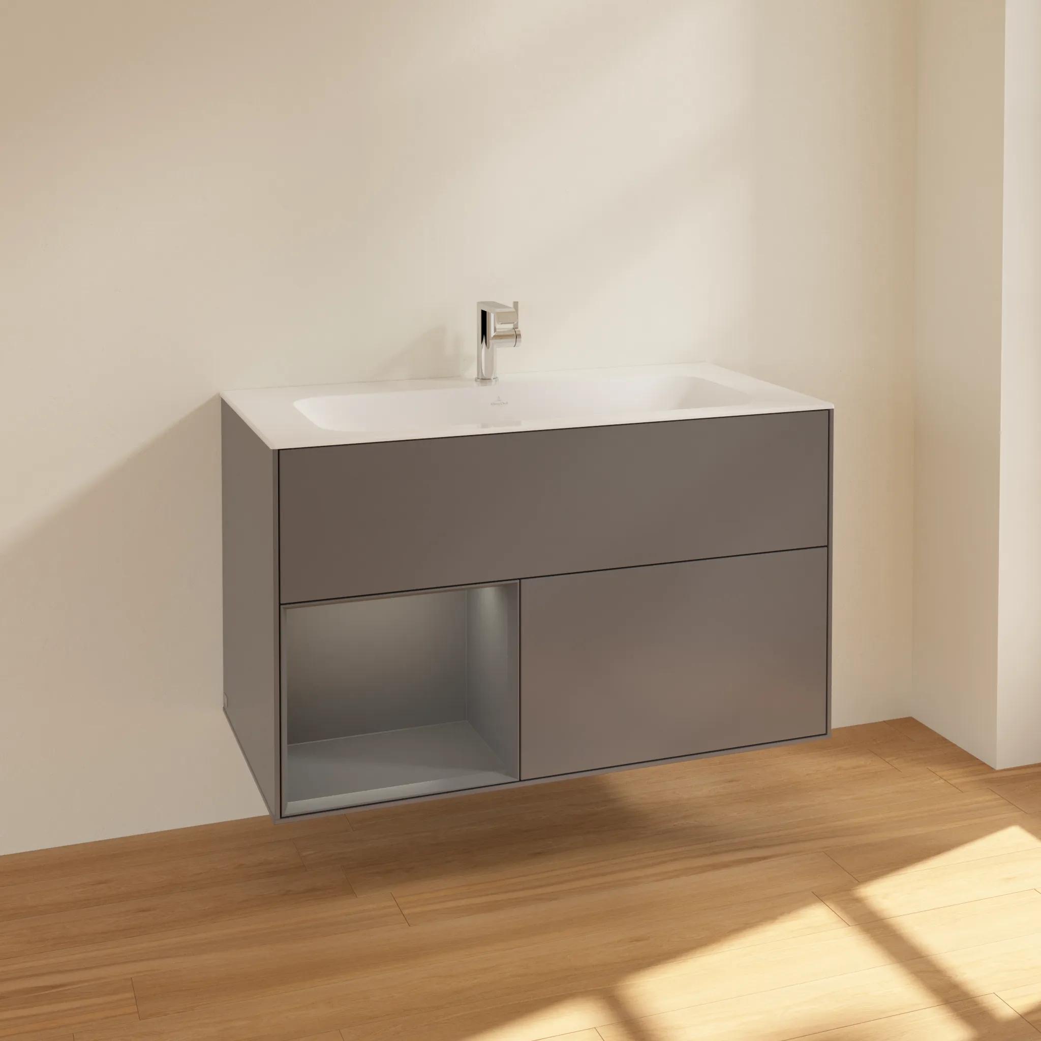 Villeroy & Boch Waschtischunterschrank „Finion“ für Schrankwaschtisch 99,6 × 59,1 × 49,8 cm 2 Schubladen, für Waschtischposition mittig, inkl. Beleuchtung mittig