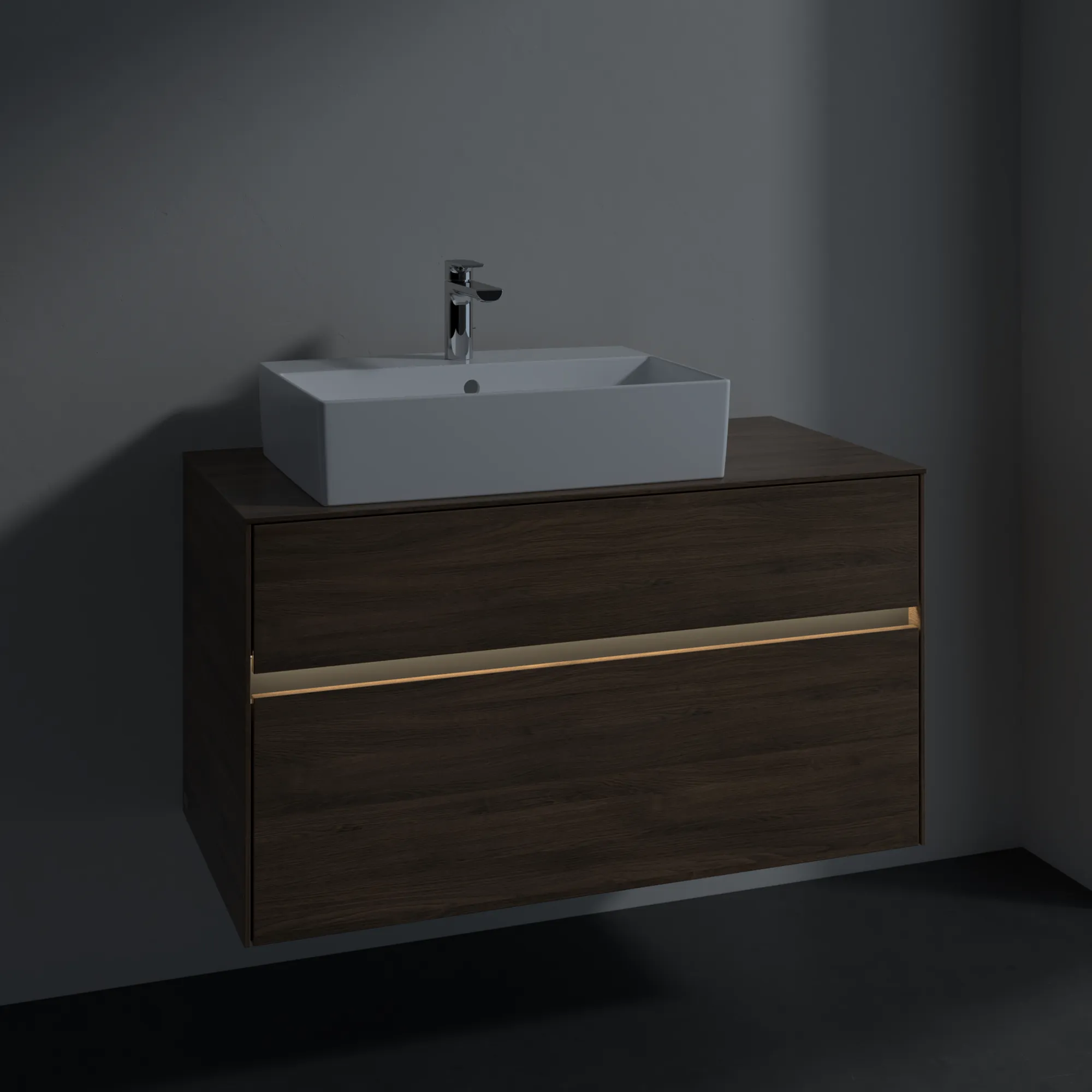 Villeroy & Boch Waschbeckenunterschrank Collaro Arizona Oak, 1000x548x500 mm, mit Beleuchtung und SoftClosing, Eckig Villeroy & Boch Waschbeckenunterschrank Collaro Arizona Oak, 1000x548x500 mm, mit Beleuchtung und SoftClosing, Eckig