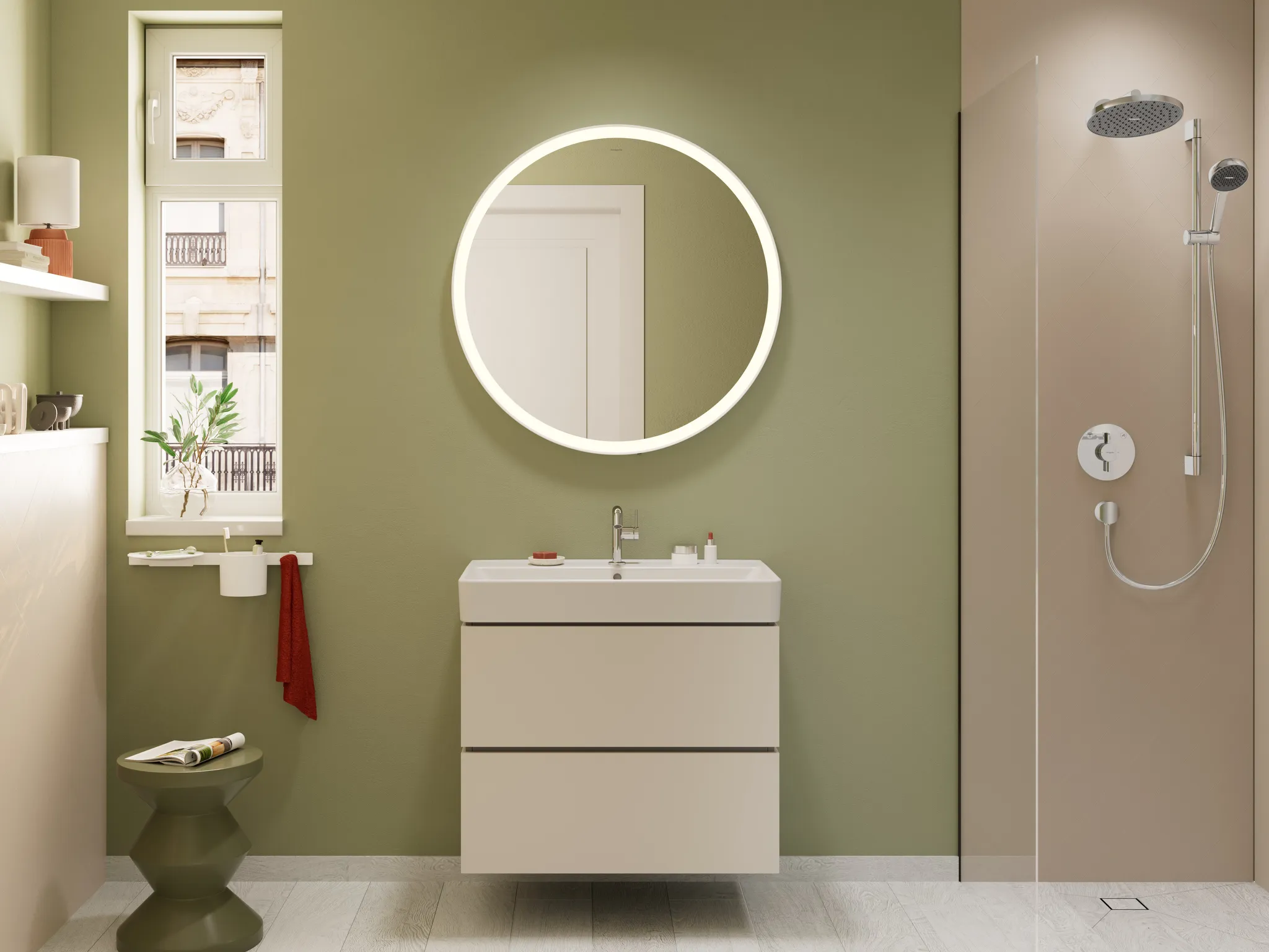 Hansgrohe Xarita Lite S Spiegel mit runder LED-Beleuchtung, 900x900x30 Hansgrohe Xarita Lite S Spiegel mit runder LED-Beleuchtung, 900x900x30