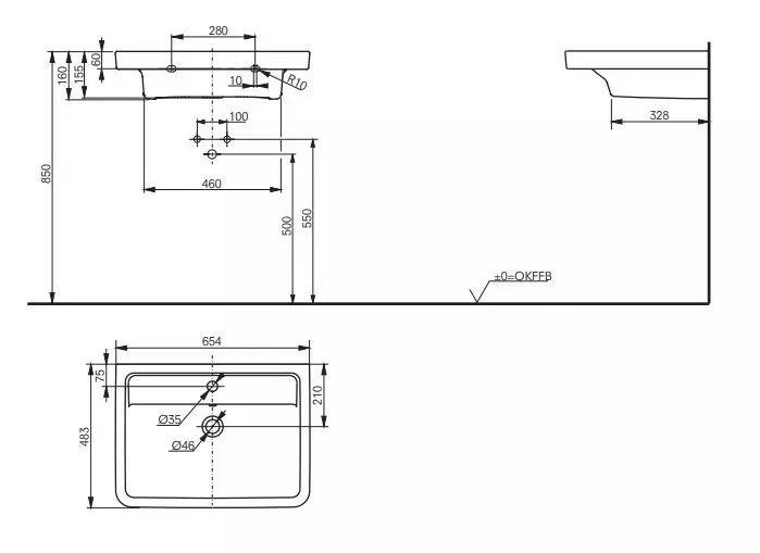 Toto Wandwaschtisch „CF“ 654 × 483 × 160 mm in weiß Toto Wandwaschtisch „CF“ 654 × 483 × 160 mm in weiß