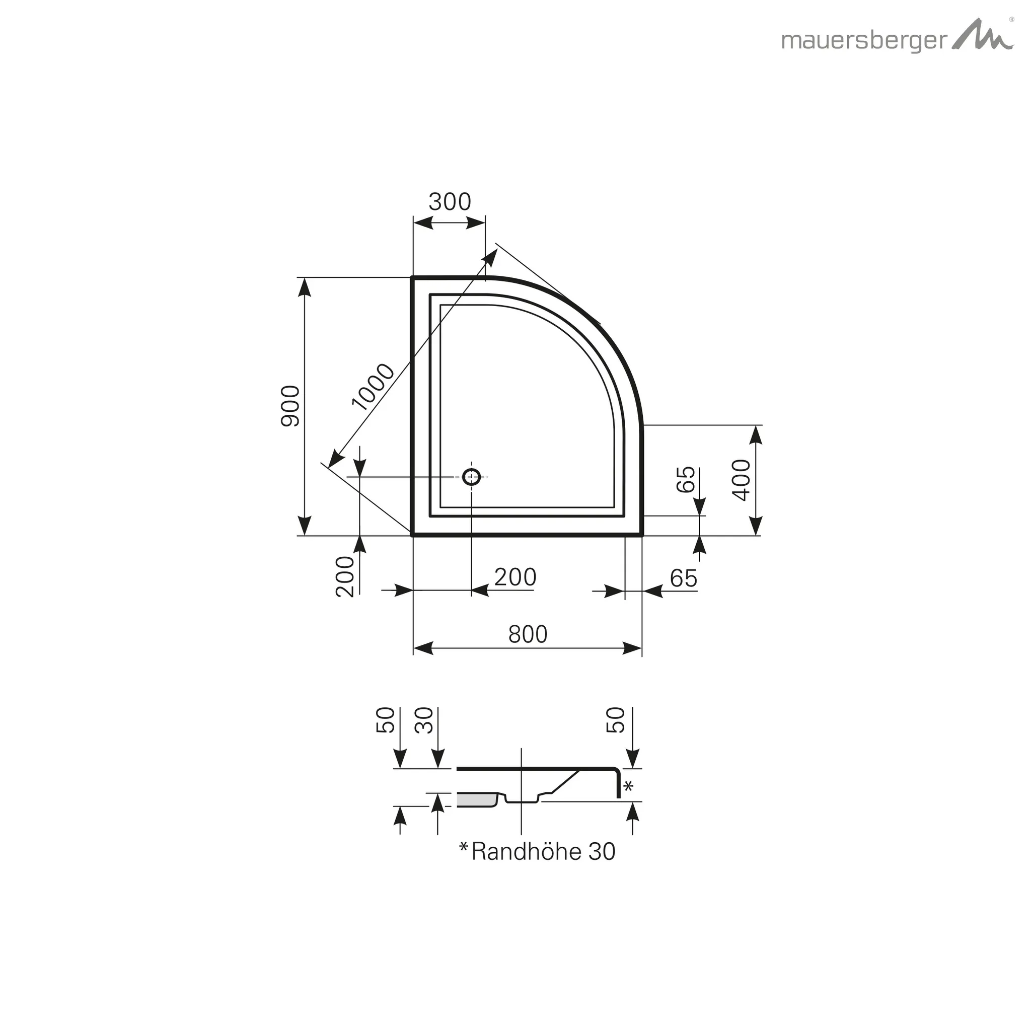 Mauersberger Acryl-Duschwanne albis 90⁄80 SF rechts, 900x800x50, rein-weiß