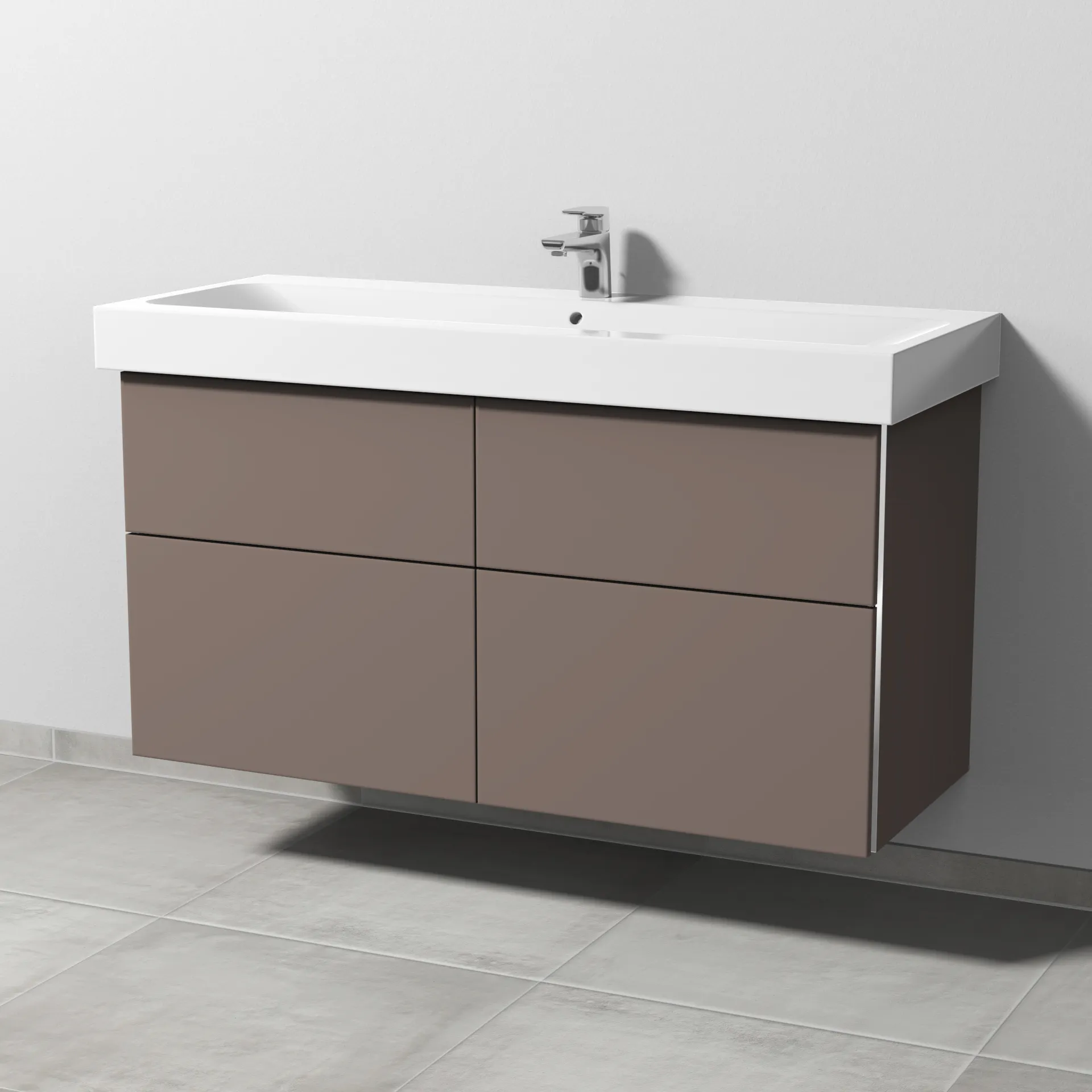 Sanipa Waschtischunterschrank „3way“ passend zu Keramik-Waschtische iCon von Geberit 1150 × 593 × 462 mm in Taupe (matt), Becken mittig