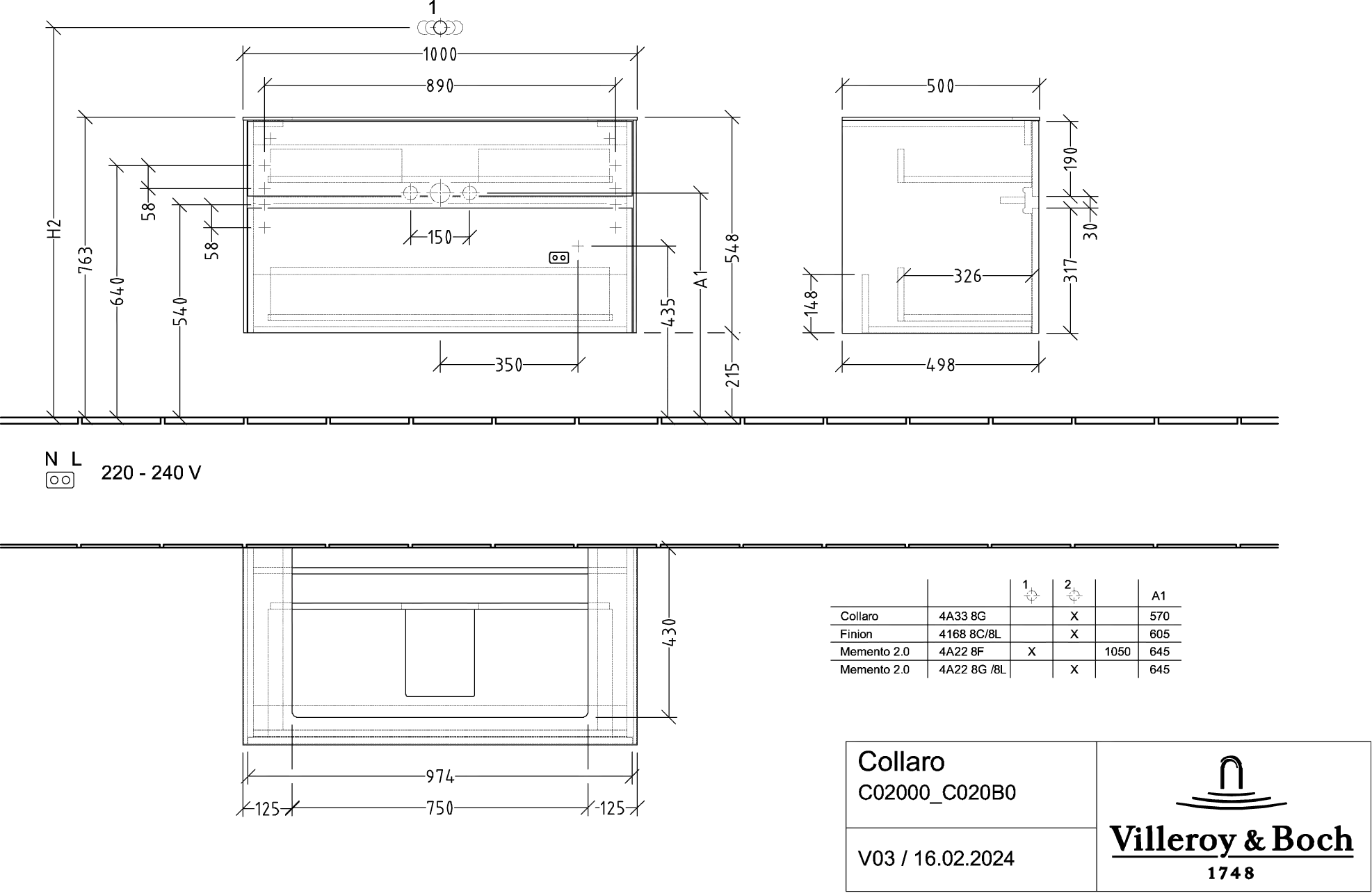 Villeroy & Boch Collaro Waschbeckenunterschrank, eckig, Kansas Oak, 1000x548x500 mm, mit Beleuchtung und SoftClosing