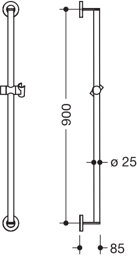 Brausehalterstange pulverbeschichtet „System 900“ in Schwarz tiefmatt / Chrom