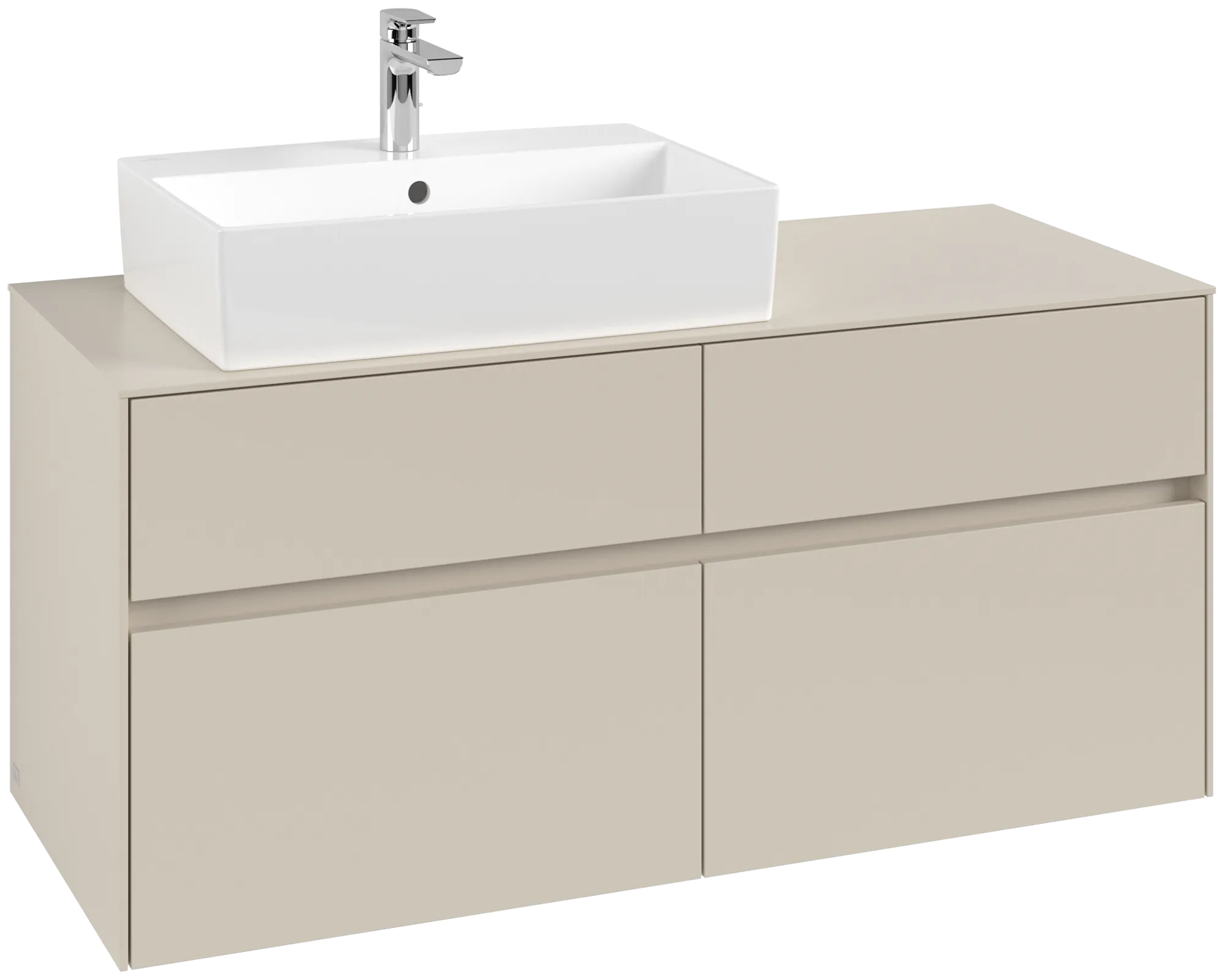 Villeroy & Boch Waschtischunterschrank „Collaro“ 1200 × 548 × 500 mm Cashmere Grey, mit Beleuchtung, für Becken links Villeroy & Boch Waschtischunterschrank „Collaro“ 1200 × 548 × 500 mm Cashmere Grey, mit Beleuchtung, für Becken links