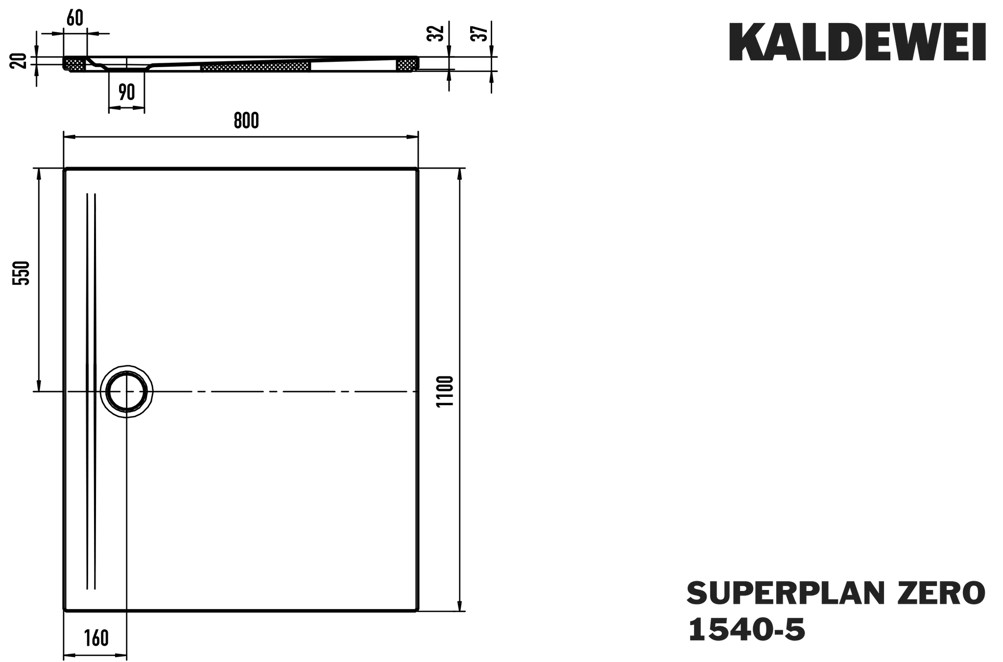 Kaldewei rechteck Duschwanne „Superplan Zero“ 80 × 110 cm mit Invisible Grip, in warm grey 10