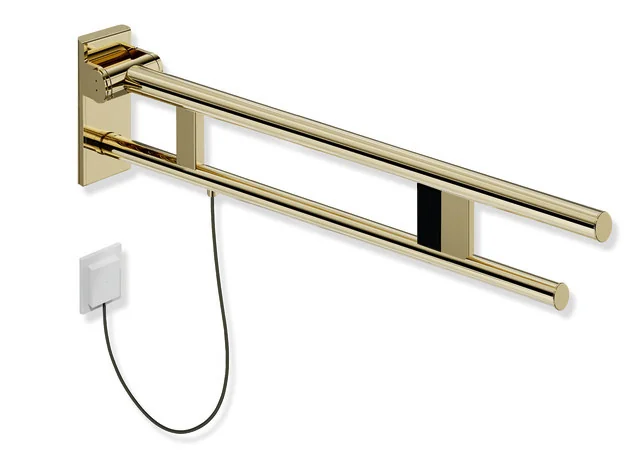 HEWI Stützklappgriff Duo Design A, Edelstahl PVD, Ausladung 850 mm, E-Ausführung, rechts
