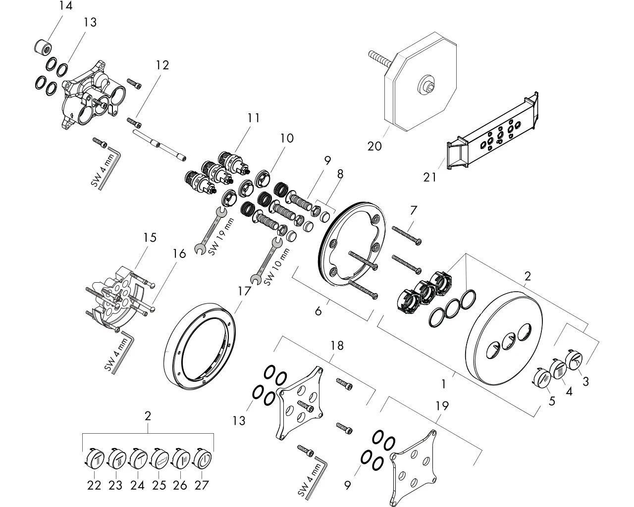 Absperrventil UP ShowerSelect S Fertigset 3 Verbraucher chrom