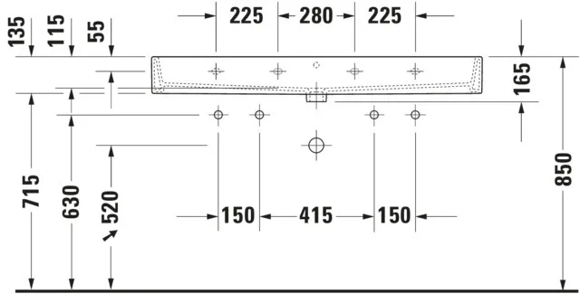 Wandwaschtisch „Vero Air“, mit Überlauf, Hahnlochposition mittig