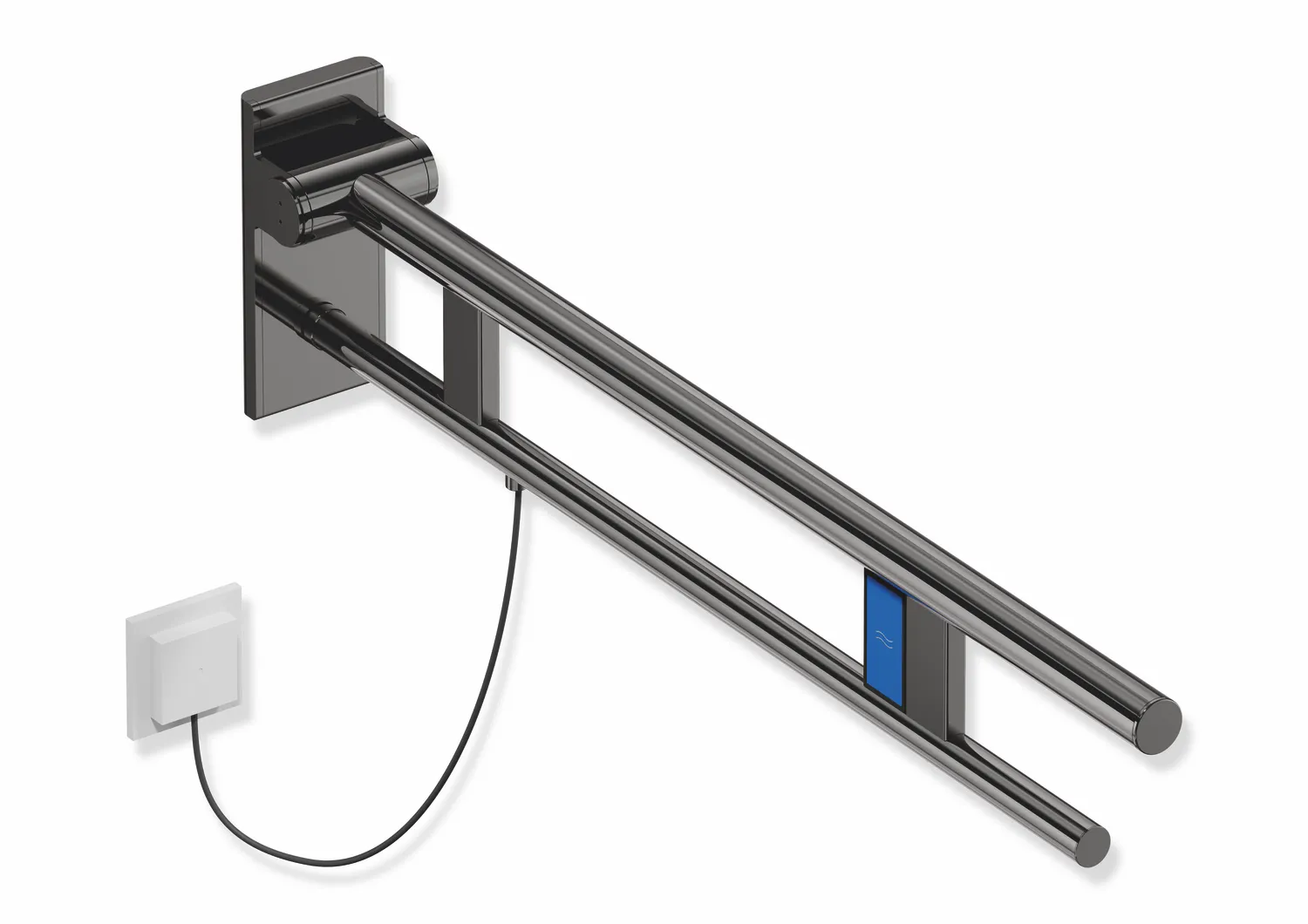 Stützklappgriff Duo, Design A des Systems 900, Edelstahl, PVD, Ausladung 850 mm, mit Spülauslösung (E-Ausführung), Ausführung links, in Farbe CK (messing glänzend) Stützklappgriff Duo, Design A des Systems 900, Edelstahl, PVD, Ausladung 850 mm, mit Spülauslösung (E-Ausführung), Ausführung links, in Farbe CK (messing glänzend)