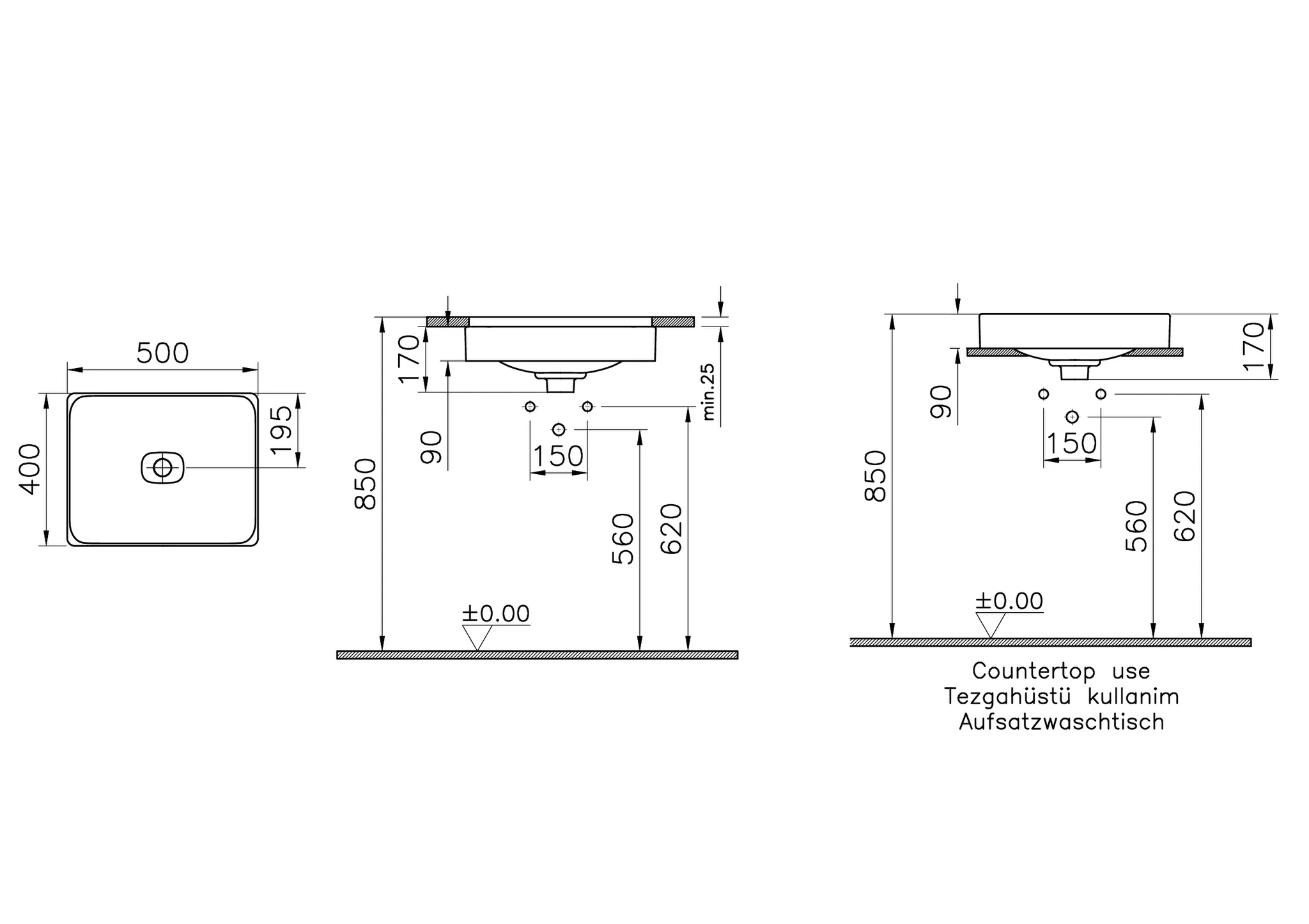 VitrA New Metropole Aufsatzschale freistehend rechteckig 50 x 40 cm ohne Überlaufschlitz Schwarz Matt