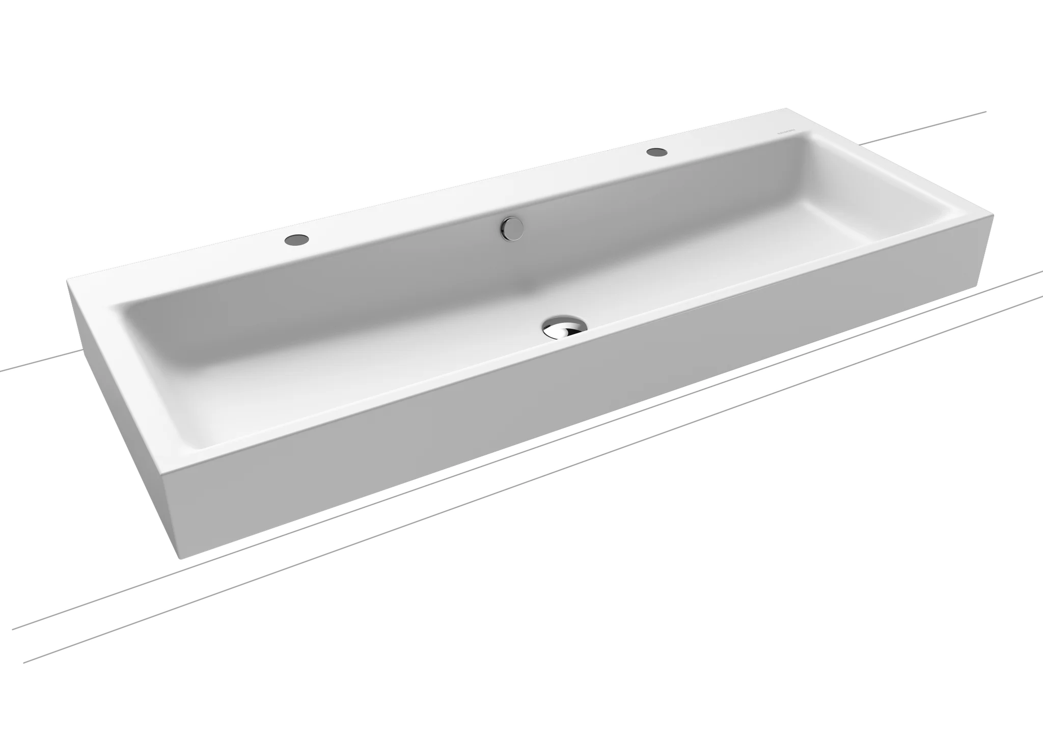 Kaldewei PURO Aufsatz-Doppelwaschtisch, alpinweiß matt, 1200 x 460 mm, Randhöhe 120 mm, mit 2x1er Hahnlochbohrung und Überlaufgarnitur chrom, Perl-Effekt