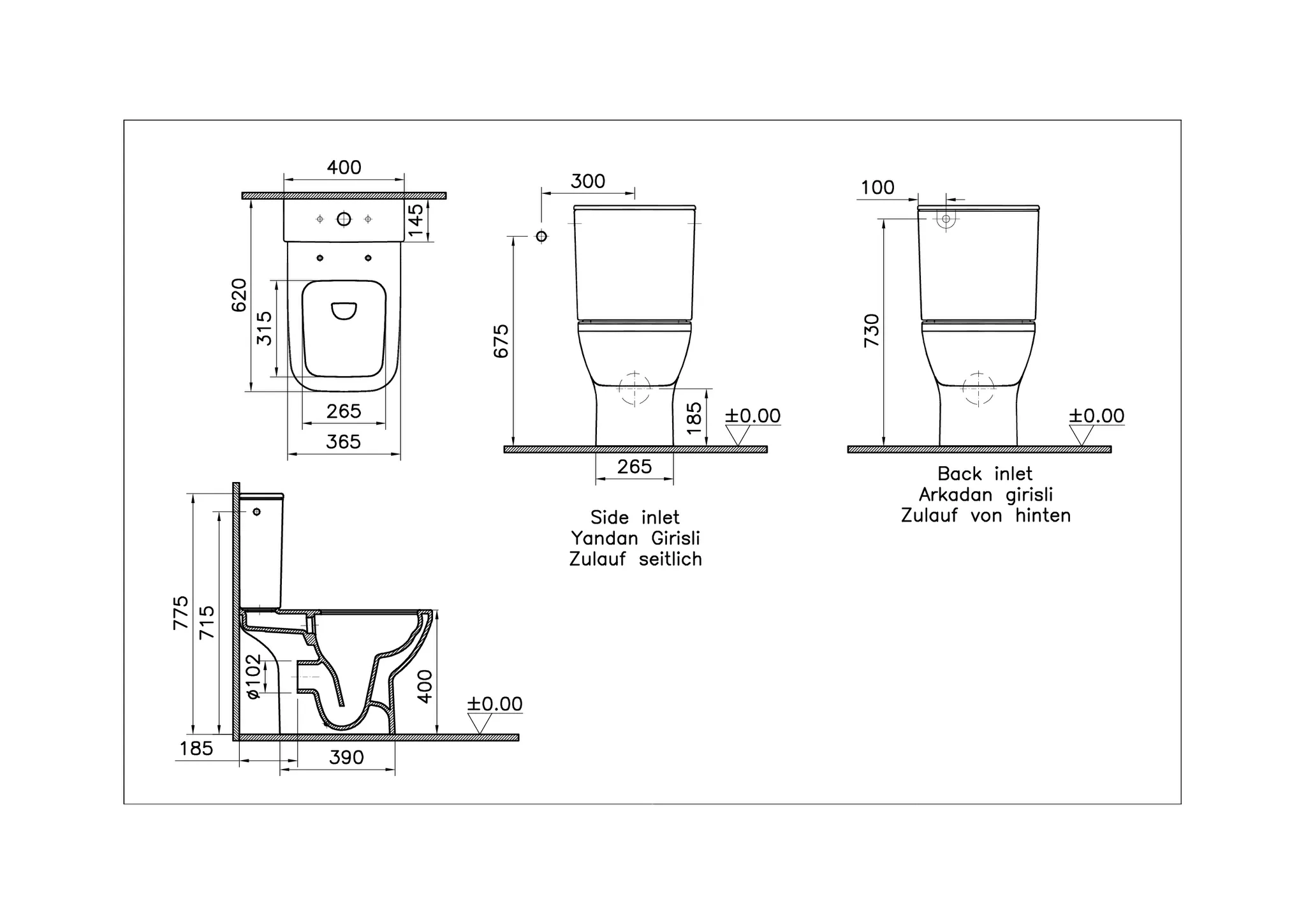 VitrA Integra Square Stand-WC-Kombination VitrA Flush 2.0 Open Back Weiß Hochglanz mit Oberflächenveredelung VitrA Clean VitrA Integra Square Stand-WC-Kombination VitrA Flush 2.0 Open Back Weiß Hochglanz mit Oberflächenveredelung VitrA Clean