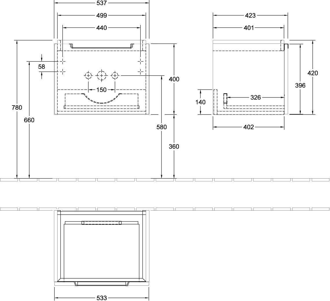 Villeroy & Boch Waschbeckenunterschrank Subway 2.0, Arizona Oak, 537x420x423 mm, eckig, mittige Wanneneinbauposition, SoftClosing, 1 Auszug Villeroy & Boch Waschbeckenunterschrank Subway 2.0, Arizona Oak, 537x420x423 mm, eckig, mittige Wanneneinbauposition, SoftClosing, 1 Auszug