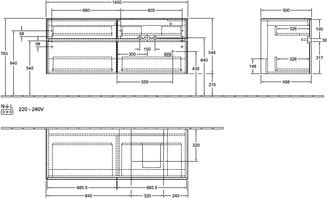 Villeroy & Boch Waschtischunterschrank „Collaro“ 1400 × 548 × 500 mm Black Oak, mit Beleuchtung, für Becken rechts Villeroy & Boch Waschtischunterschrank „Collaro“ 1400 × 548 × 500 mm Black Oak, mit Beleuchtung, für Becken rechts