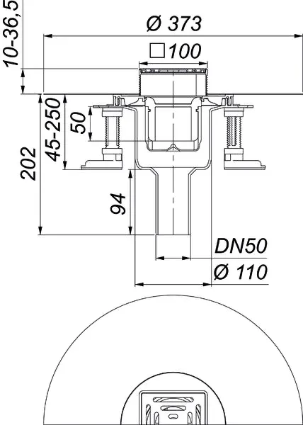 Bodenablauf DallDrain Select senkr., DN50/DN100, 100x100mm