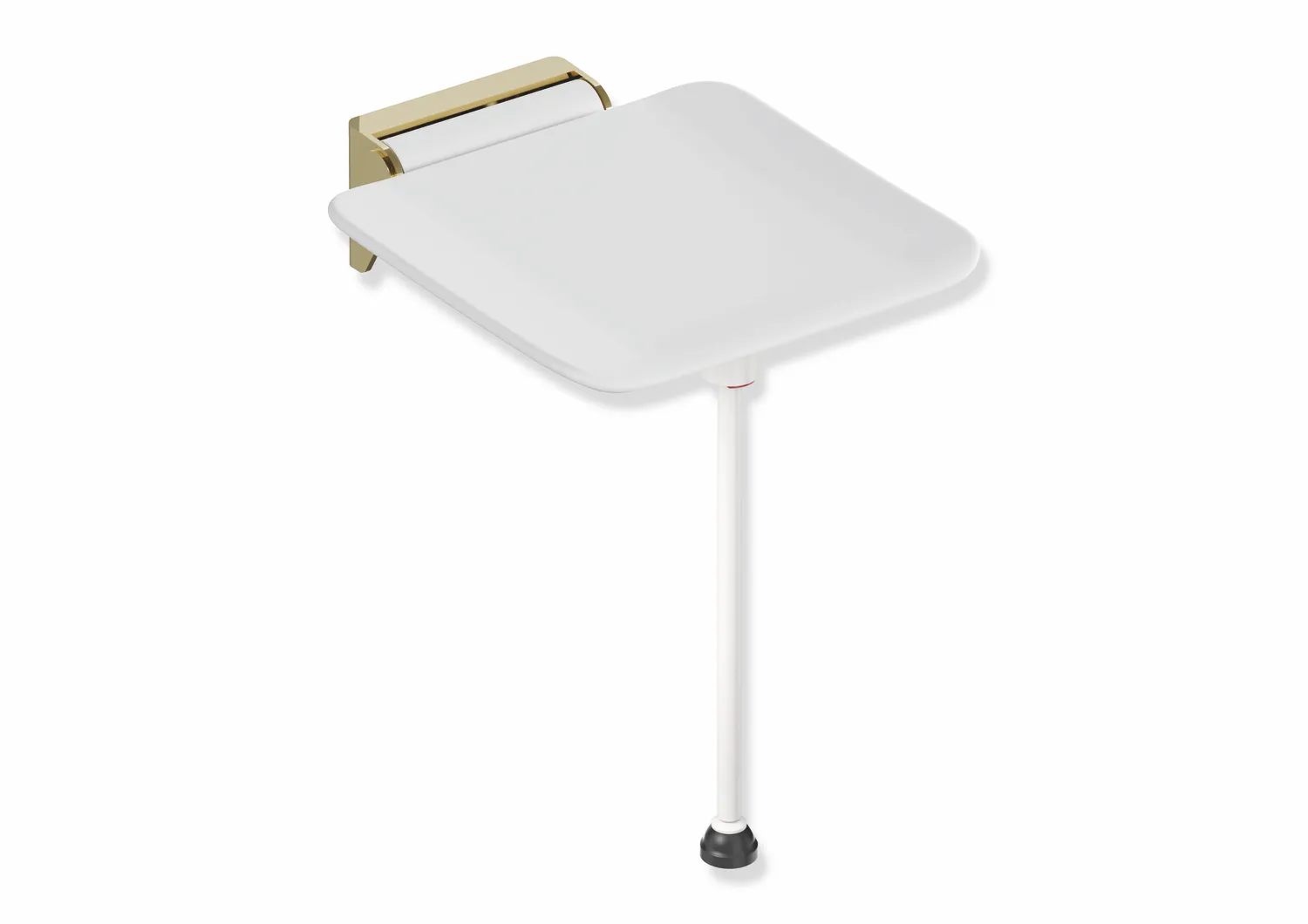 Klappsitz, System 900, Wandkonsole aus Edst., PVD, Sitzfläche aus strukturiertem Kst., weiß, Sitzf.: B:350 mm, T: 340 mm, mit Bodenstütze für Sitzhöhe 450-500 mm, PVD, in Farbe CK (Messing glänzend) Klappsitz, System 900, Wandkonsole aus Edst., PVD, Sitzfläche aus strukturiertem Kst., weiß, Sitzf.: B:350 mm, T: 340 mm, mit Bodenstütze für Sitzhöhe 450-500 mm, PVD, in Farbe CK (Messing glänzend)