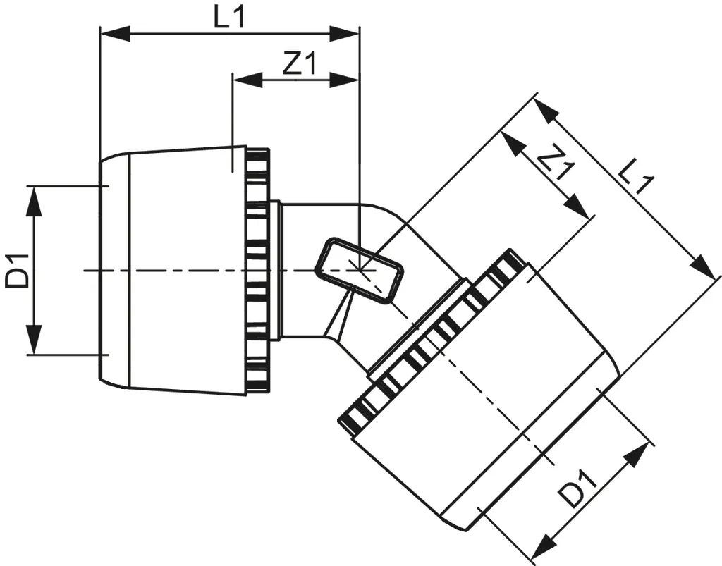 TECElogo-Ax Winkelkupplung 45 Grad Dimension 32 × 32, Siliziumbronze