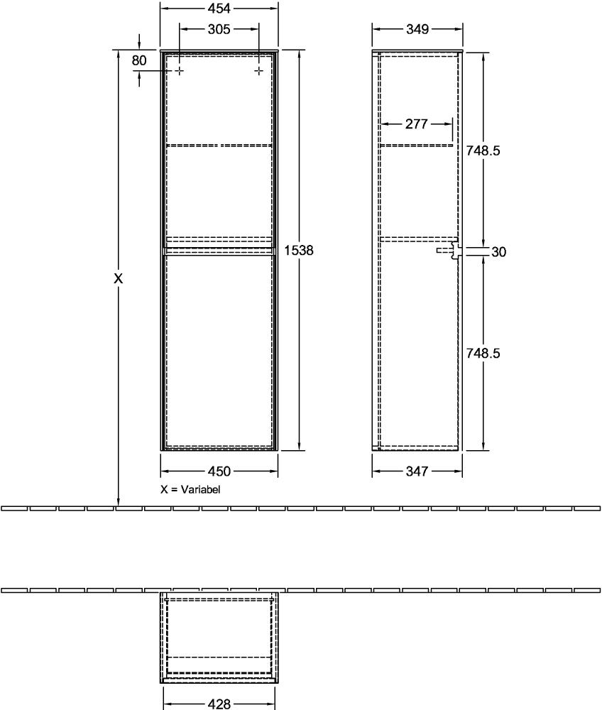 Villeroy & Boch Hochschrank mit Wäschekorb „Collaro“ 45,4 × 153,8 × 34,9 cm in ohne Beleuchtung, Anschlag rechts, 1 Tür