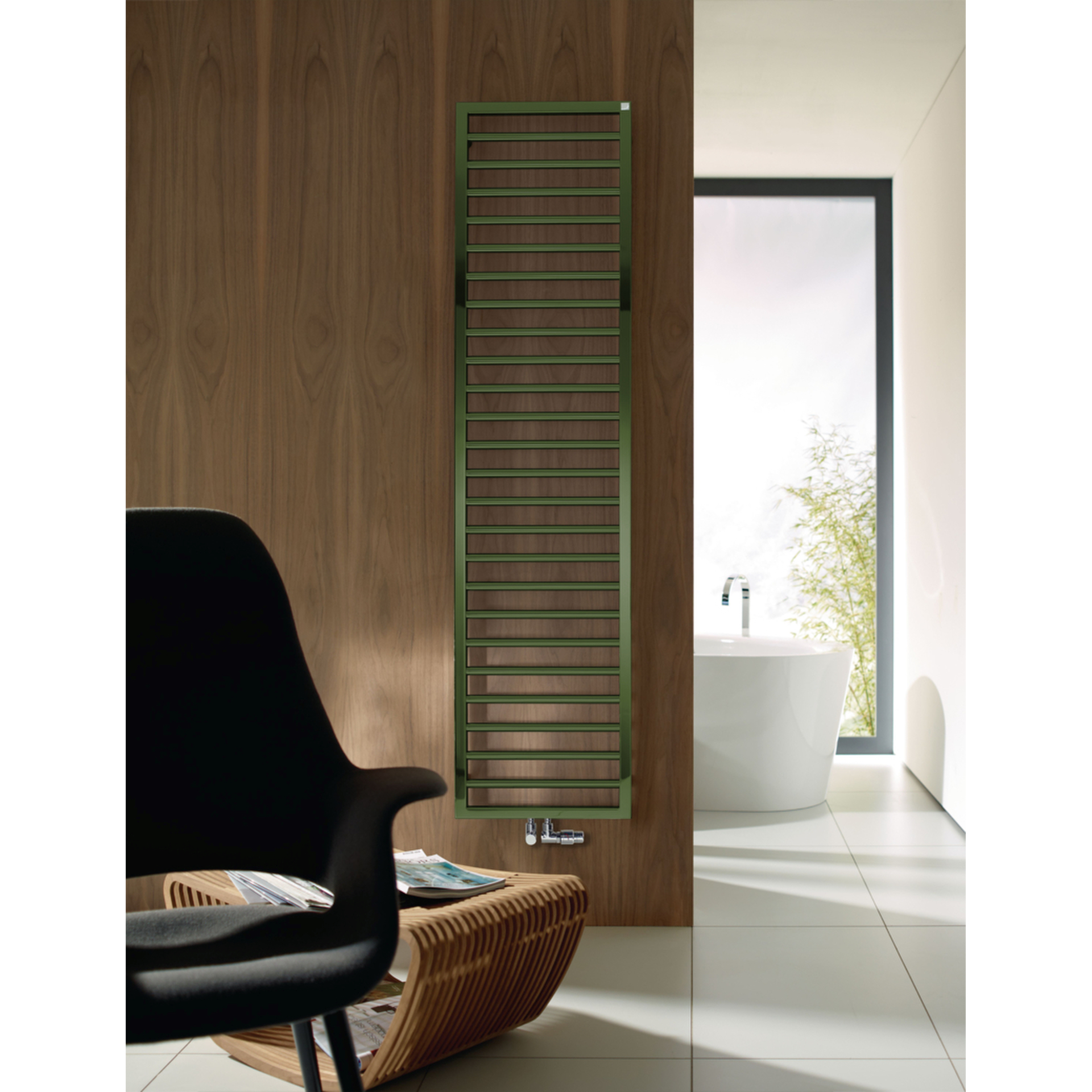 Zehnder Design-Elektroheizkörper „Subway“ 60 × 154,9 cm in Olive Green (RAL 6003)