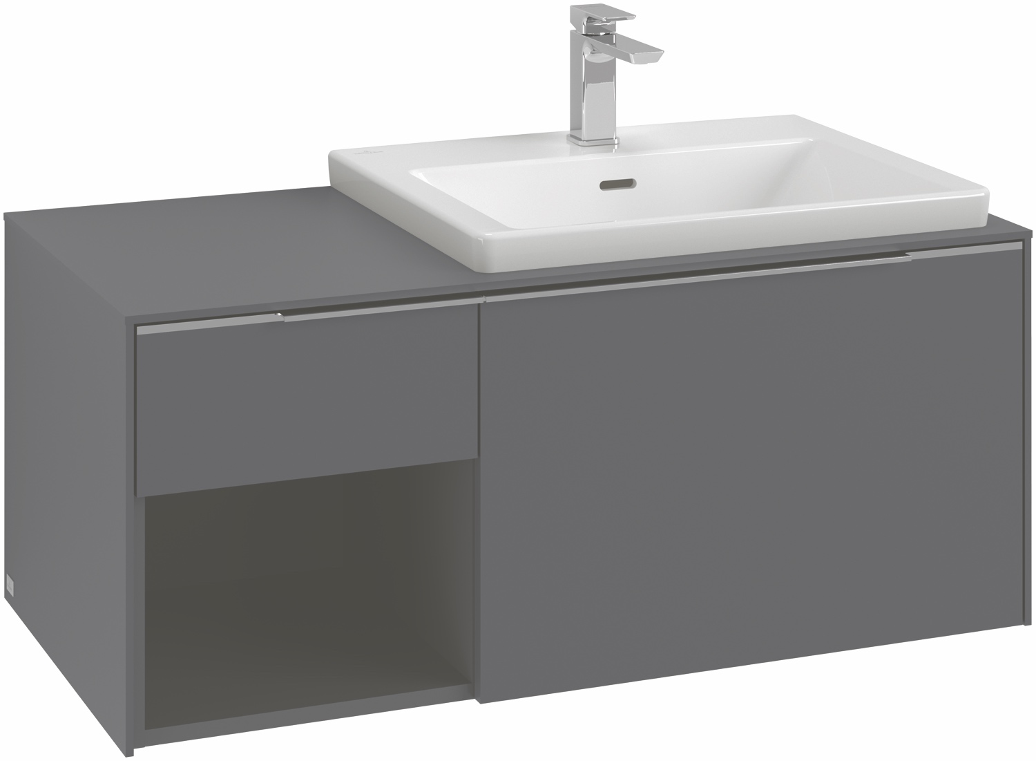 Villeroy & Boch Waschtischunterschrank mit Regalelement „Subway 3.0“ für Schrankwaschtisch 100,1 × 42,3 × 51,6 × 51,6 cm in 2 Auszüge, Waschbecken rechts, rechts