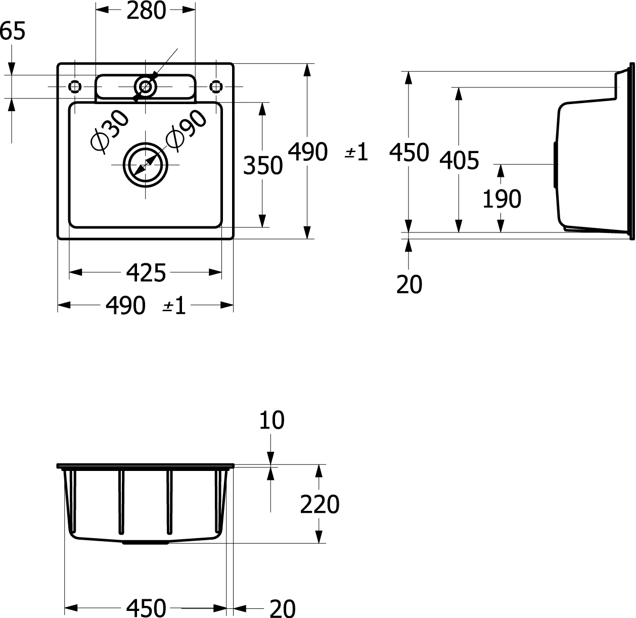 Villeroy & Boch flächenbündiges Küchenspülbecken „Siluet“ 50 S flat 470 × 470 × 220 mm in Pure Black Villeroy & Boch flächenbündiges Küchenspülbecken „Siluet“ 50 S flat 470 × 470 × 220 mm in Pure Black