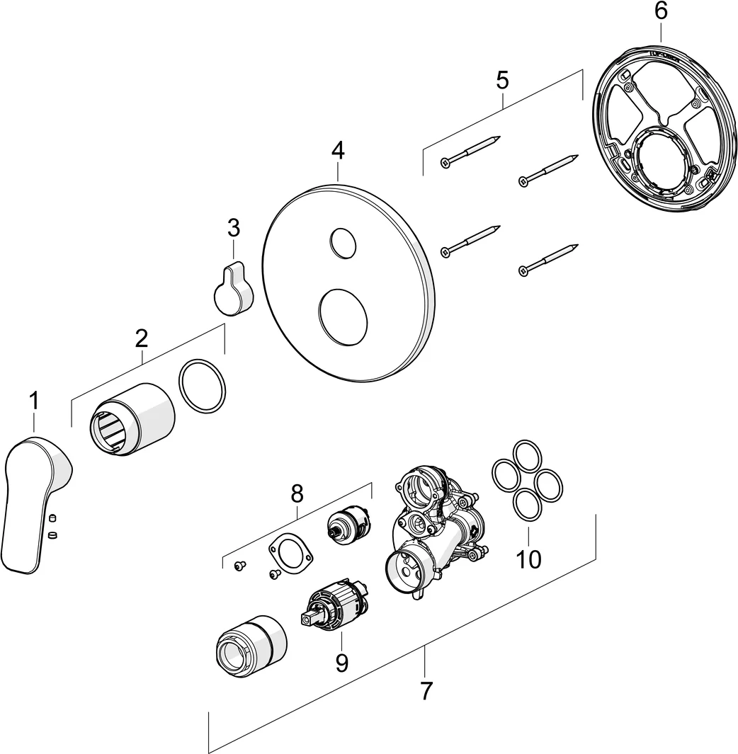 HansaBASIC Wannen- und Brausearmatur EHM FM-Set f. Wafü/Br. 8055 Ros. rund chr