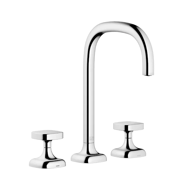 Dornbracht COYA Waschtisch-Dreilochbatterie Chrom, Ausladung 165 mm, Armaturenhöhe 264 mm, Bohrungsdurchmesser Seitenventil 32 mm, Auslauf 35 mm, Rosette 60 x 60 mm