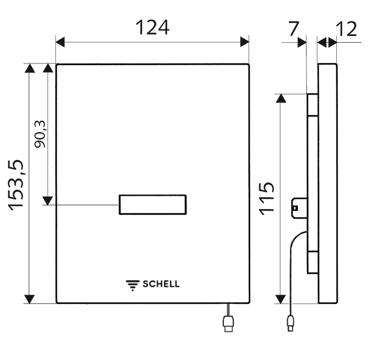 Urinalsteuerung EDITION E, Infrarot, Netzbetrieb, B 124 mm x H 153,5 mm x T 12 mm, Frontplatte chrom Urinalsteuerung EDITION E, Infrarot, Netzbetrieb, B 124 mm x H 153,5 mm x T 12 mm, Frontplatte chrom