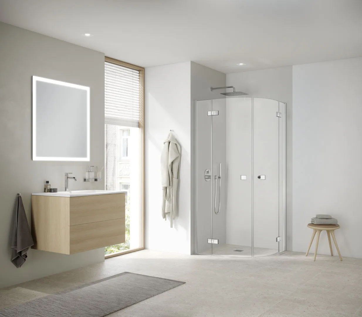 Kermi Duschdesign MENA Viertelkreis-Duschkabine ME P50, Silber Hochglanz, 2000x900 mm