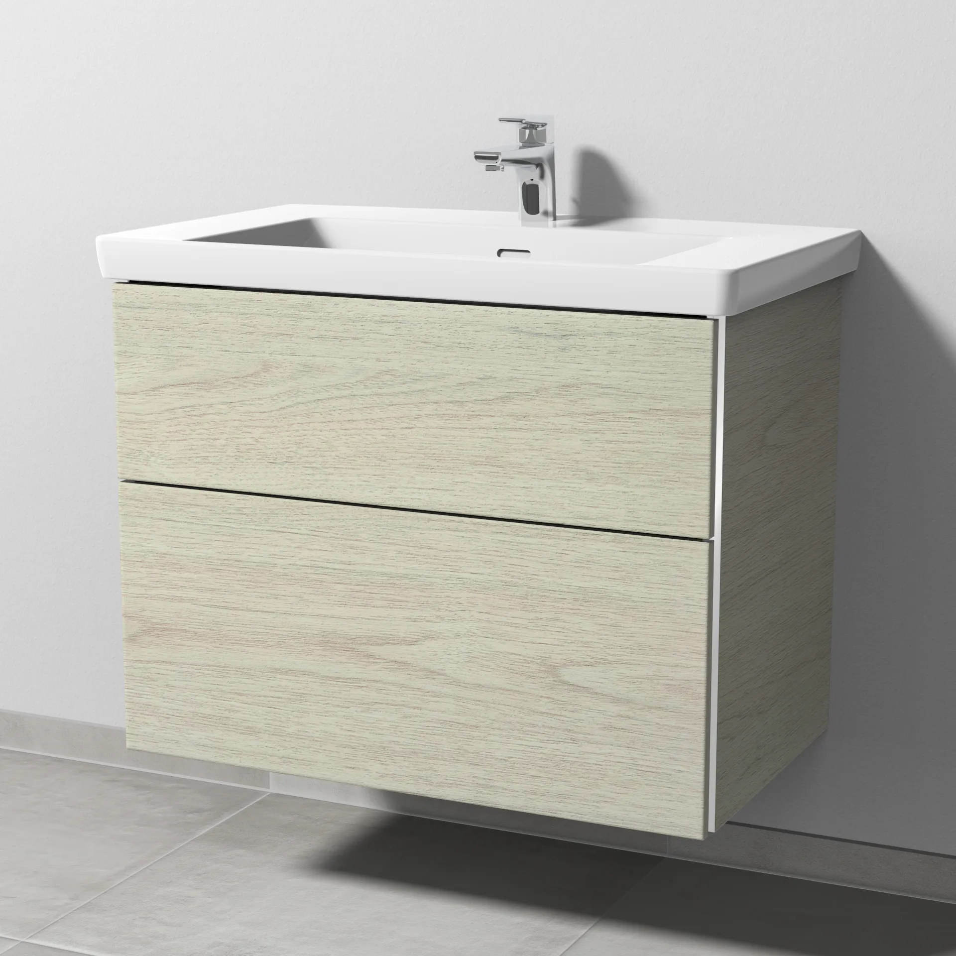 Sanipa Waschtischunterschrank „3way“ 755 × 588 × 462 mm in White Oak, Becken mittig, mit Hahnlochbohrung Sanipa Waschtischunterschrank „3way“ 755 × 588 × 462 mm in White Oak, Becken mittig, mit Hahnlochbohrung