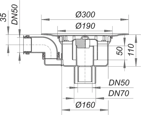 Ablaufgehäuse 61/1 HT, Zulauf DN 50, DN 50/DN 70 Ablaufgehäuse 61/1 HT, Zulauf DN 50, DN 50/DN 70