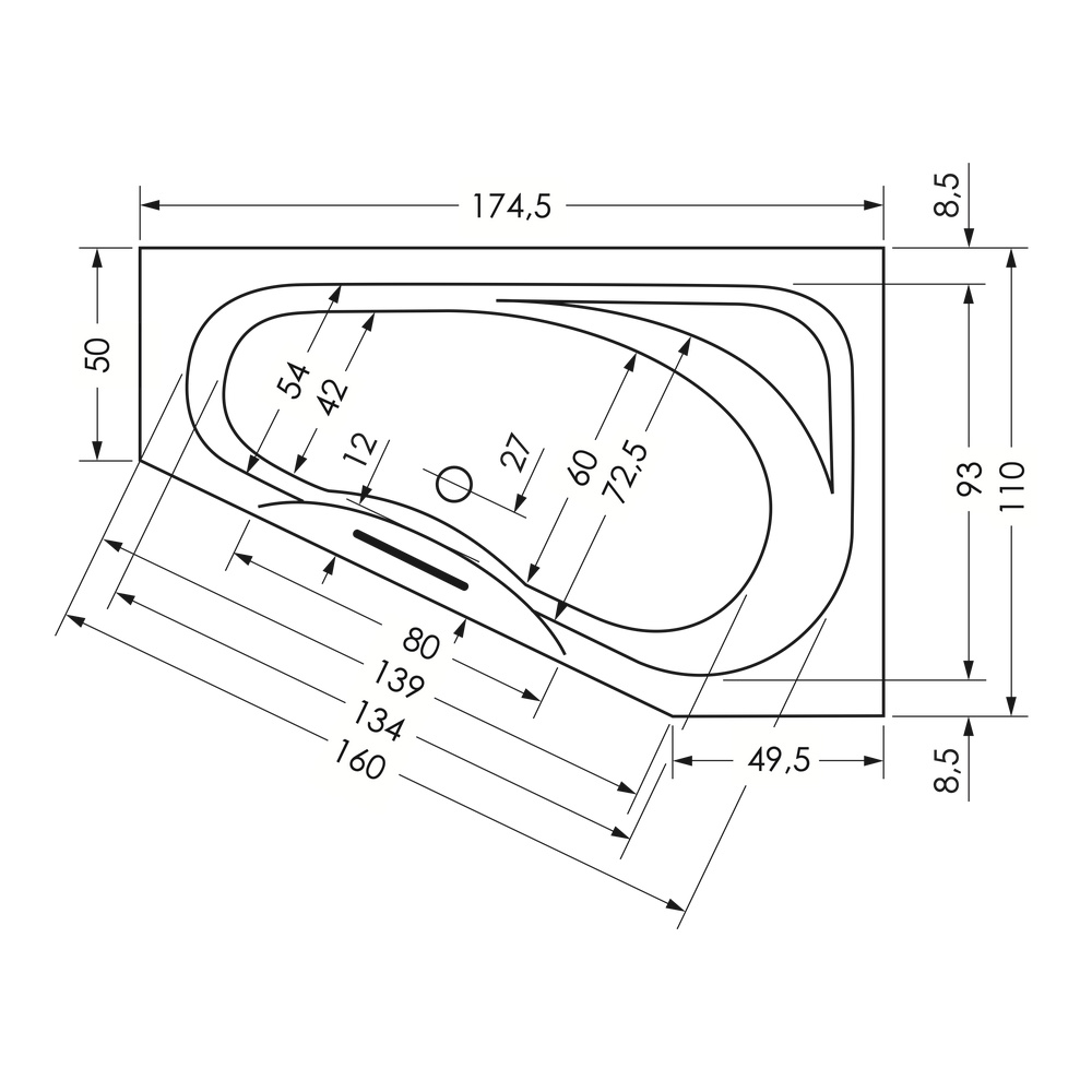 repaBAD Badewanne „Tika“ trapez 1750 × 1100 mm, Fußablauf, links in Weiß repaBAD Badewanne „Tika“ trapez 1750 × 1100 mm, Fußablauf, links in Weiß