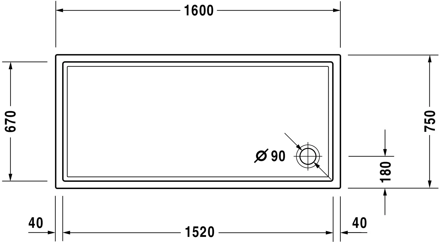 Duravit rechteck Duschwanne „Starck Slimline“ 160 × 75 cm 