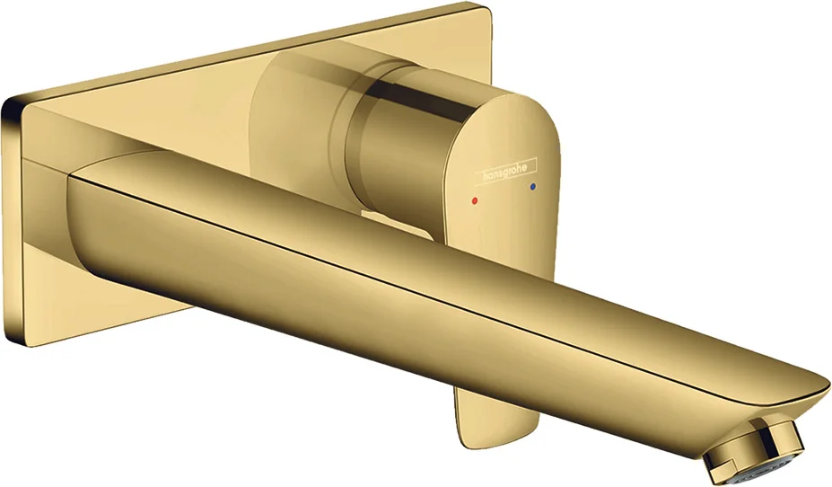Hansgrohe Talis E Einhebel-Waschtischmischer Unterputz Polished Gold Optic Ausladung 225 mm Hebelgriff Normalstrahl max. Durchflussmenge 5 l/min Keramikmischsystem einstellbare Temperaturbegrenzung für Durchlauferhitzer geeignet unverschließbare Ablaufga