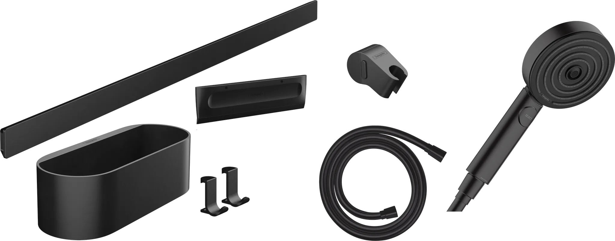 Hansgrohe WallStoris Bundle Handbrause 105 3jet Activation EcoSmart, Wandstange 70 cm und Accessoireset, Mattschwarz Hansgrohe WallStoris Bundle Handbrause 105 3jet Activation EcoSmart, Wandstange 70 cm und Accessoireset, Mattschwarz