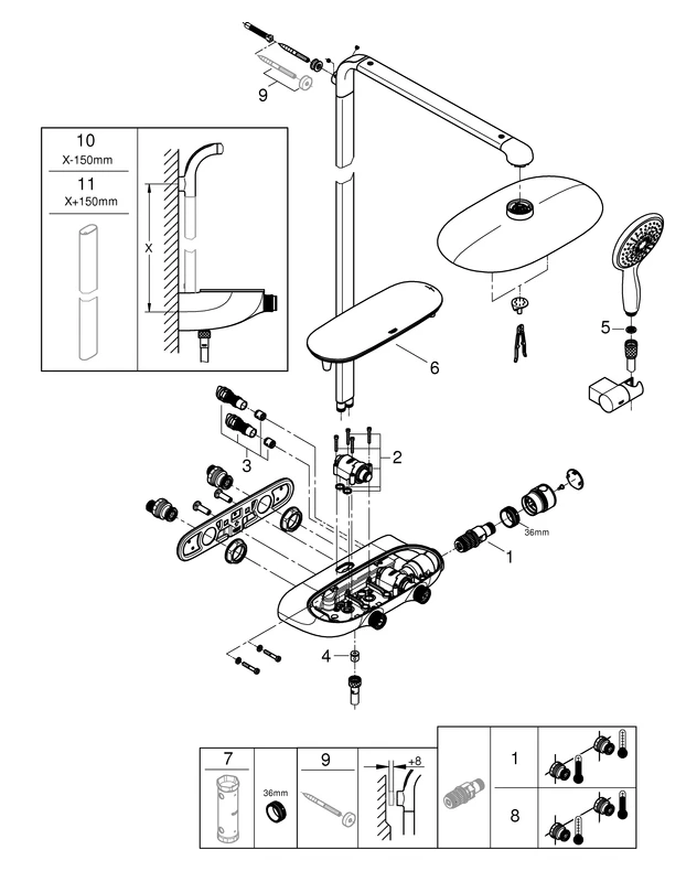 Duschsystem Rainshower System SmartControl Mono 360 26361, mit Aufputz-Thermostatbatterie, Wandmontage, chrom