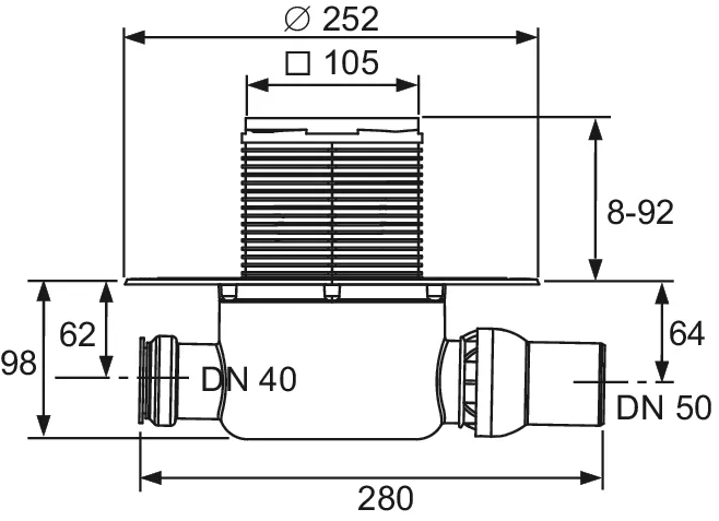Drainpoint S 120 Boden-Ablaufset Norm, waagerecht, mit Seal System Universalflansch