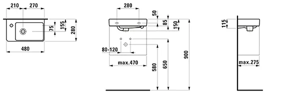 Handwaschbecken PRO S 280x480x150 asymmetrisch 1 Hahnloch links mit Überlauf Becken rechts weiß Handwaschbecken PRO S 280x480x150 asymmetrisch 1 Hahnloch links mit Überlauf Becken rechts weiß